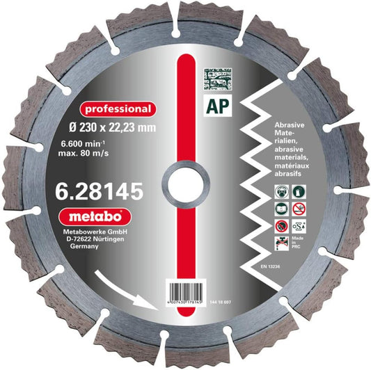 Disco de diamante Metabo Ø 230 mm, "Materiales blandos y abrasivos" (AP) altura del segmento 12 mm, Ref. 628145000