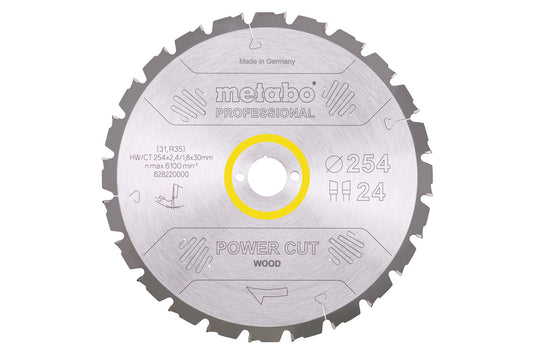 Hoja de sierra circular Metabo de metal duro al wolframio 254 x 2,4 x 30 mm, 24 dientes, Ref. 628220000