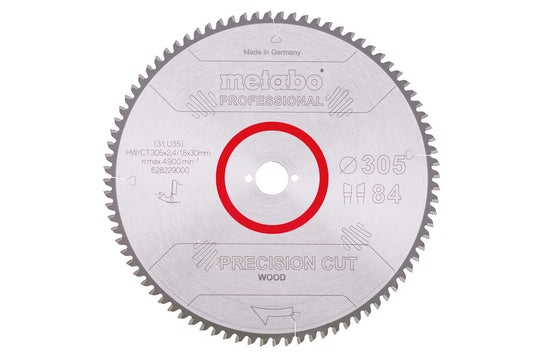 Hoja de sierra circular Metabo "precision cut wood - professional" 305 x 1.8 x 30 de 84 dientes, Ref. 628229000