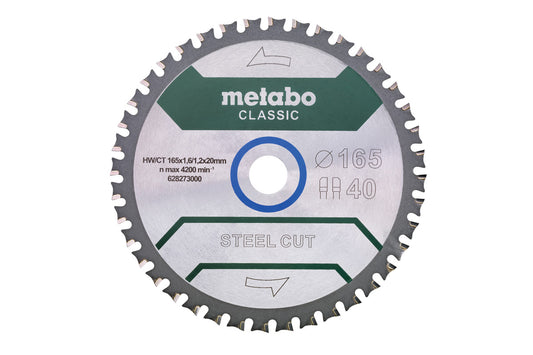 Hoja de sierra Metabo "steel cut - classic" Ø 165 x 20 Z40, DPFA/DPFA 4°, Ref. 628273000