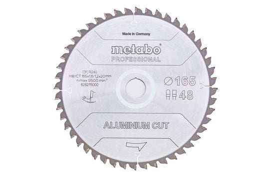Hoja de sierra Metabo "aluminium cut - professional", 165x20 Z48 DP/DT 5°neg, Ref. 628276000