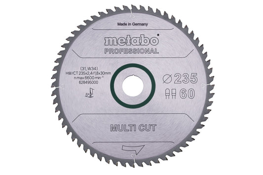 Hoja de sierra Metabo "multi cut" professional 235 x 2.4 x 30 mm, 60 dientes, Ref. 628495000