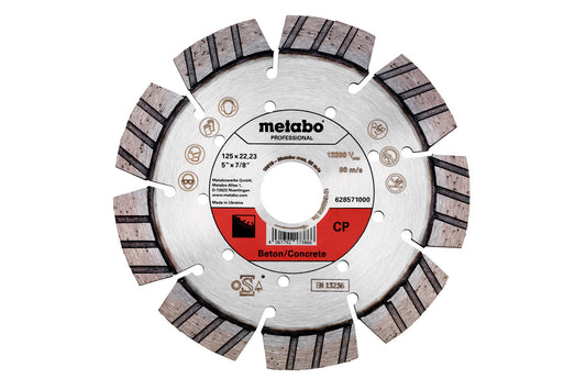 Disco de corte de diamante Metabo 125 x 22,2 mm, "CP", hormigon "professional", Ref. 628571000