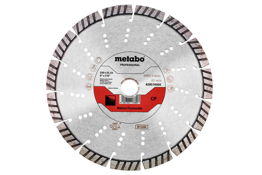 Disco de corte de diamante Metabo 230 x 22,2 mm, "CP", hormigon "professional", Ref. 628574000
