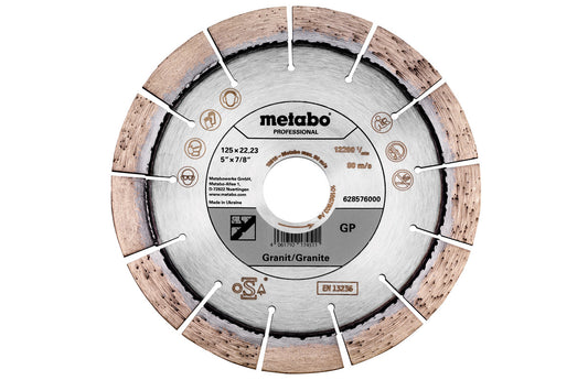 Disco de corte de diamante Metabo 125 x 22.2 mm, "GP", Granit "professional", Ref. 628576000