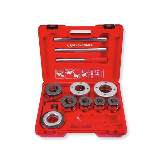 Set de terrajas manual profesional ROTHENBERGER con 6 cabezales NPT de 1/2" - 3/4" - 1" - 1.1/4" - 1.1/2" y 2"