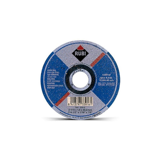 Disco de corte para Inox. RUBI bf 115 diametro 115 x 1,0 x 22,2 mm, calidad A46RK