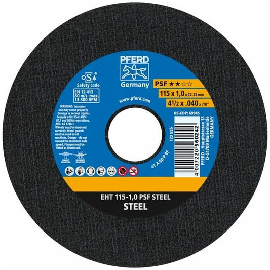 Disco de corte PFERD linea PS FORTE buena prestacion. EHT 115-1,0 A 60 P PSF/22,23
