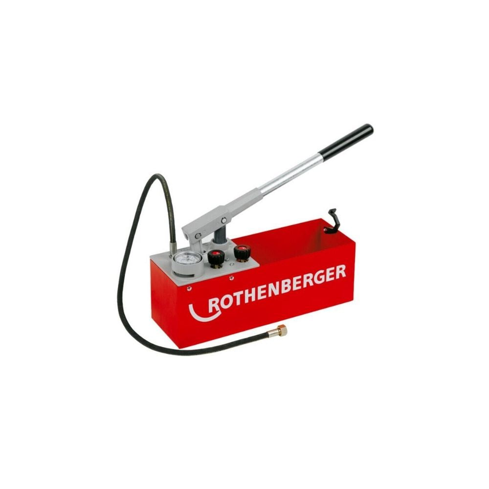 Bomba de comprobacion manual ROTHENBERGER RP 50-S, con sistema "TWIN-VALVE", capacidad del deposito 12 lts., presion 0-6 bar