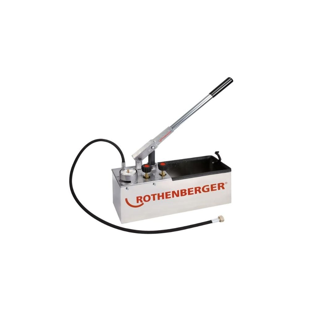 Bomba de comprobacion manual ROTHENBERGER RP 50-S INOX, con sistema "TWIN-VALVE", capacidad del deposito 12 lts., presion 0-6 bar