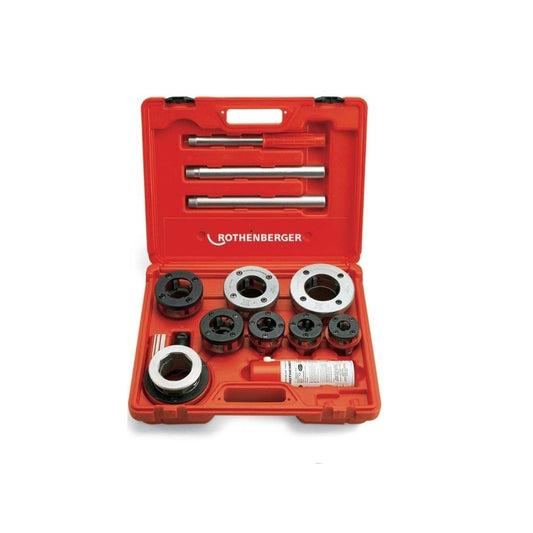 Set de terrajas manual profesional ROTHENBERGER con 6 cabezales BSPT R de 1/2" - 3/4" - 1" - 1.1/4" - 1.1/2" y 2"