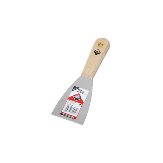 Espatula RUBI de 63 mm, Inox. Con mango de madera (embalaje minimo de fabrica 10 unidades)